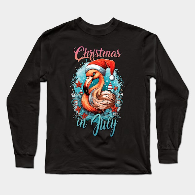 Flamingo Wonderland | 'Christmas in July' Celebration T-Shirt Long Sleeve T-Shirt by Indigo Lake